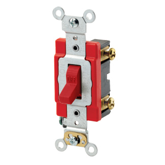 20 Amp, 120 Volt, Toggle Lighted Handle - Illuminated OFF Single-Pole AC Quiet Switch, Extra Heavy Duty Spec Grade, Self Grounding, Back & Side Wired, - Red