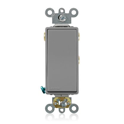 15 Amp, 120/277 Volt, Decora Plus Rocker Double-Throw Ctr-OFF Momentary Contact Single-Pole AC Quiet Switch, Commercial Spec Grade, Self Grounding, Back & Side Wired, - Gray