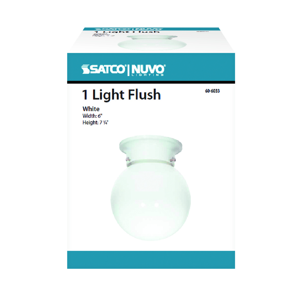 1 Light - 6" - Ceiling Fixture - White Ball, Color retail packaging