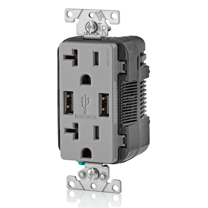 3.6A USB Type-A/Type-A Wall Outlet Charger with 20A Tamper-Resistant Receptacles