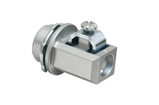 Aluminum grounding connector for 3/4" knockout. #1 to 3/0 stranded and solid copper and aluminum grounding electrode. cULus listed.