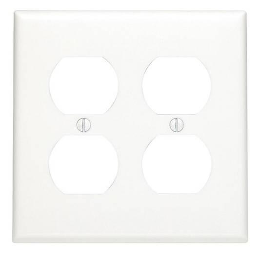 2-Gang Duplex Outlet/Receptacle Wallplate, Standard Size, Thermoplastic Nylon, White