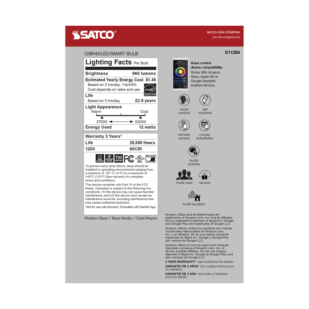 12 Watt; BR40 LED; RGB & Tunable White; Starfish IOT; Medium Base; 120 Volt