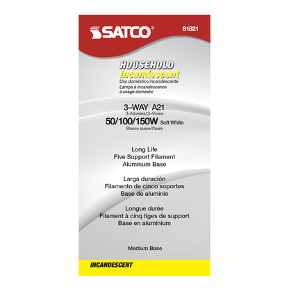 50/100/150 Watt A21 Incandescent; White; 2500 Average rated hours; Medium base; 120 Volt