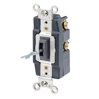 20 Amp, 120/277 Volt, Toggle Locking Double-Throw Ctr-OFF Momentary Contact Single-Pole AC Quiet Switch, Extra Heavy Duty Spec Grade, Grounding, Back & Side Wired, - Black