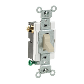 20 Amp, 120/277 Volt, Toggle 3-Way AC Quiet Switch, Commercial Spec Grade, Grounding, Side Wired - IVORY
