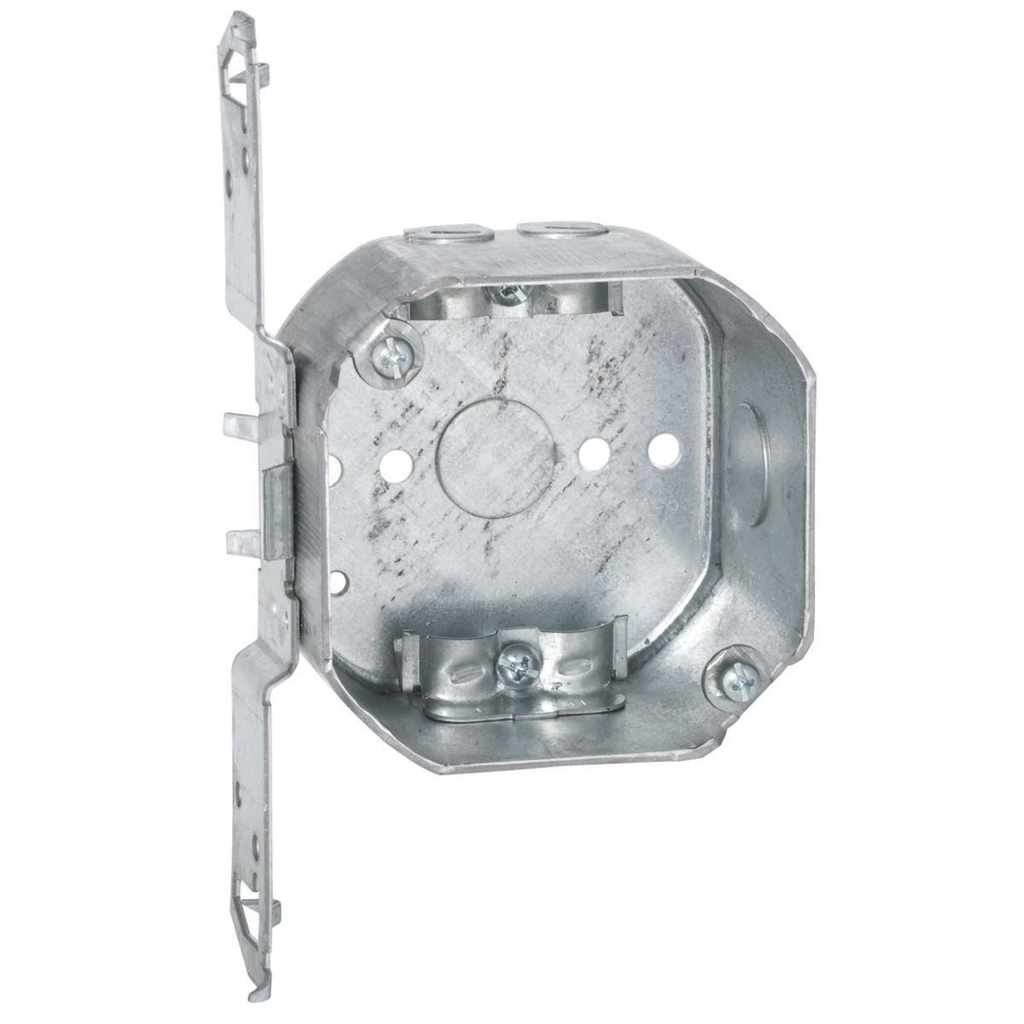 4 in. Octagon Box, Drawn, 2-1/8 in. Deep with NMSC Clamps and TS Bracket
