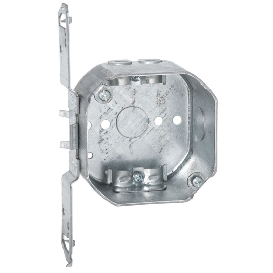 4 in. Octagon Box, Drawn, 2-1/8 in. Deep with NMSC Clamps and TS Bracket