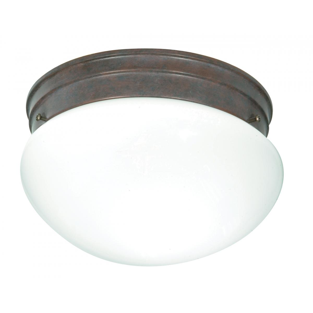 2 Light - 10" Flush - with White Glass - Old Bronze Finish