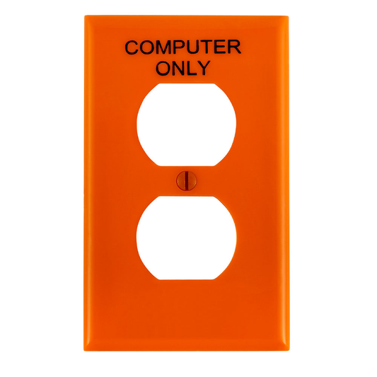 1-Gang Duplex Outlet/Receptacle Wallplate, Standard Size, Thermoplastic Nylon, Stamped Computer Only, Orange