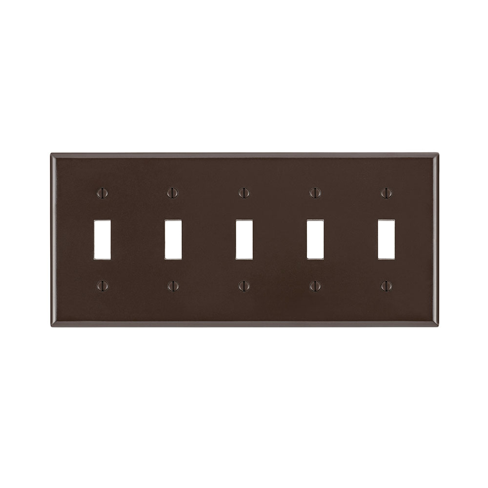 5-Gang Toggle Switch Wallplate, Standard Size, Thermoset, Brown