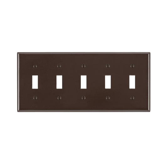 5-Gang Toggle Switch Wallplate, Standard Size, Thermoset, Brown