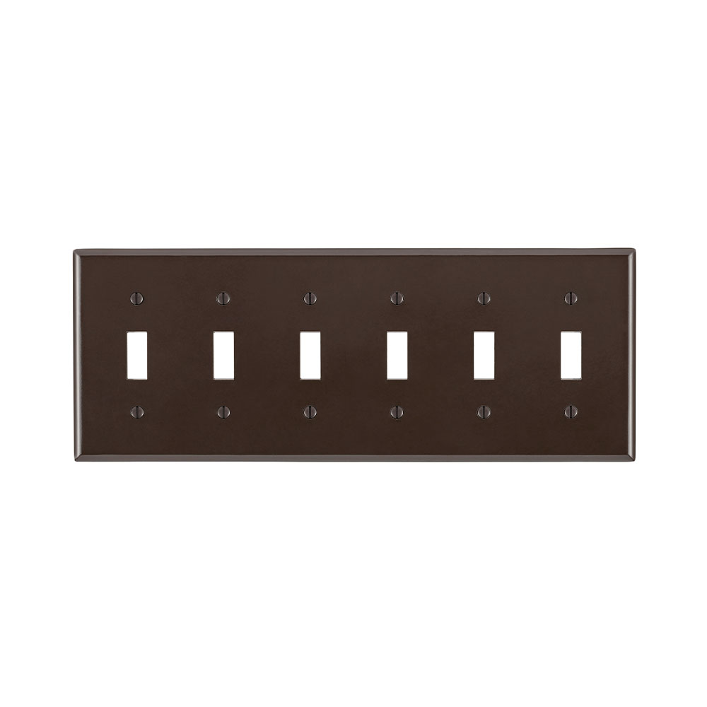 6-Gang Toggle Switch Wallplate, Standard Size, Thermoset, Brown