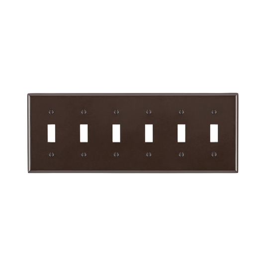 6-Gang Toggle Switch Wallplate, Standard Size, Thermoset, Brown
