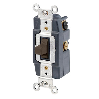 15 Amp, 120/277 Volt, Toggle Double-Throw Ctr-OFF Maintained Contact Double-Pole AC Quiet Switch, Extra Heavy Duty Spec Grade, Grounding, Back & Side Wired, - Brown