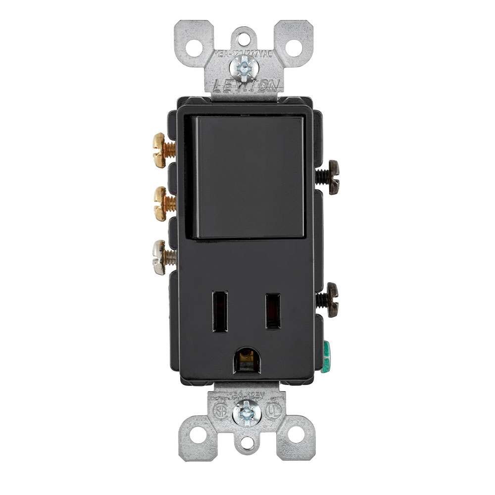 15 Amp Decora 3-Way Switch / 5-15R Outlet/Receptacle Combination Device, Grounding, Black