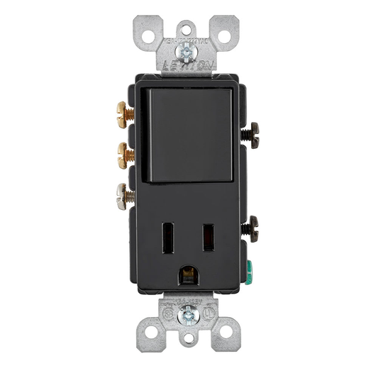 15 Amp Decora 3-Way Switch / 5-15R Outlet/Receptacle Combination Device, Grounding, Black