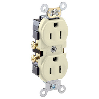 15 Amp Duplex Receptacle/Outlet, Commercial Grade, Self-Grounding