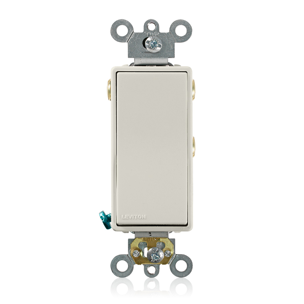 15 Amp, 120/277 Volt, Decora Plus Rocker Double-Throw Ctr-OFF Momentary Contact Single-Pole AC Quiet Switch, Commercial Spec Grade, Self Grounding, Back & Side Wired, - Light Almond