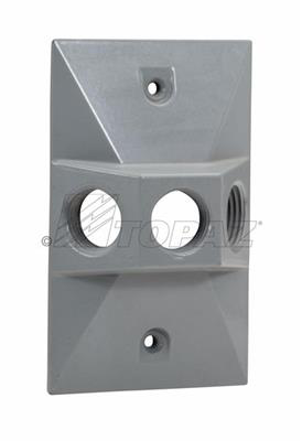 1/2" Weatherproof, 3-Hole, Grey, Rectangle Cover