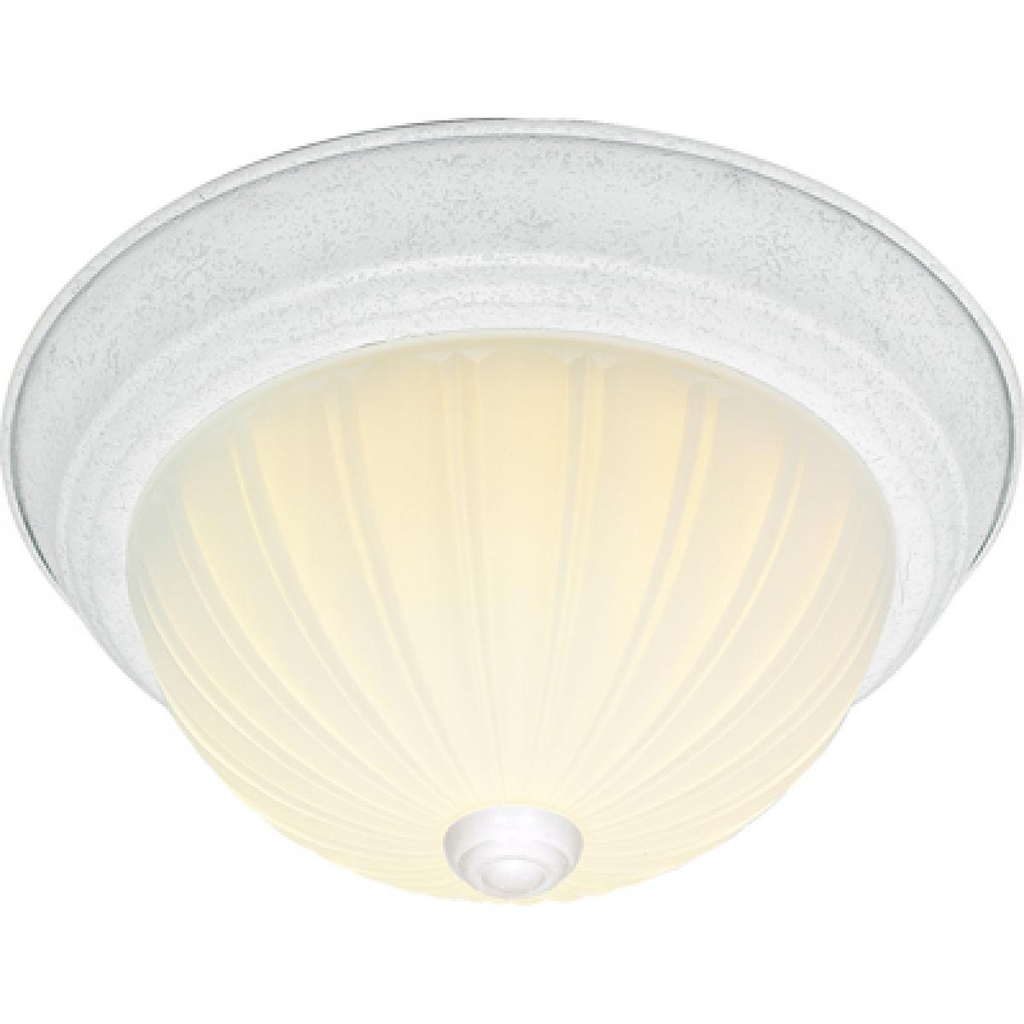 2 Light - 11" Flush with Frosted Melon Glass - Textured White Finish