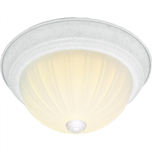 2 Light - 11" Flush with Frosted Melon Glass - Textured White Finish