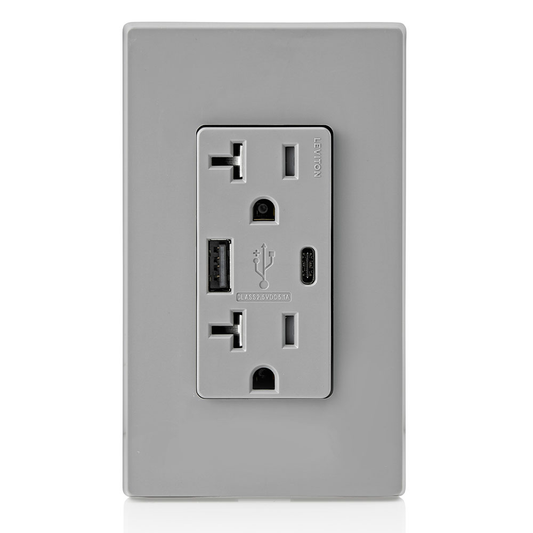 5.1A USB Type A/Type-C Wall Outlet Charger with 20A Tamper-Resistant Receptacles