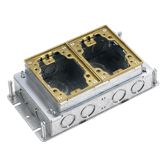 2-Gang, Rectangular, Galvanized Stamped Steel Box, Shallow, Fully Adjustable, Brass Top