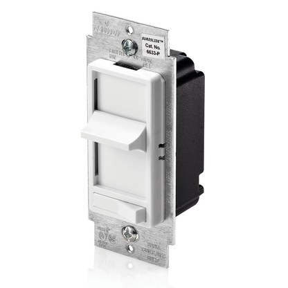 600W, 120 Volt AC 60Hz, 3-Way, SureSlide Preset Electro-Mechanical Incandescent Slide Dimmer, Illuminated - White