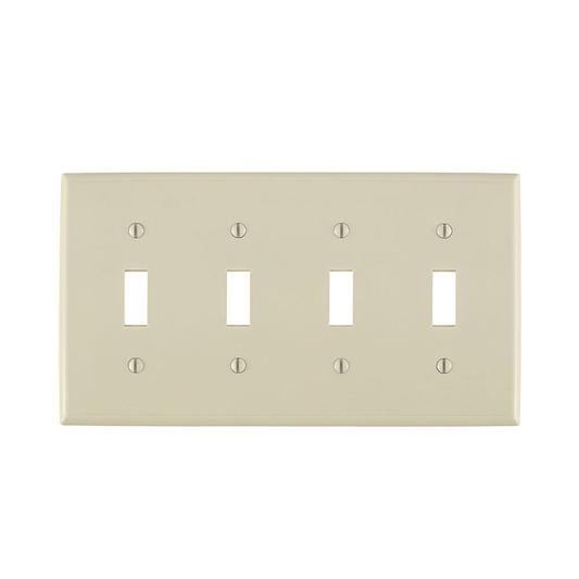 4-Gang Toggle Switch Wallplate, Standard Size, Thermoplastic Nylon, Light Almond