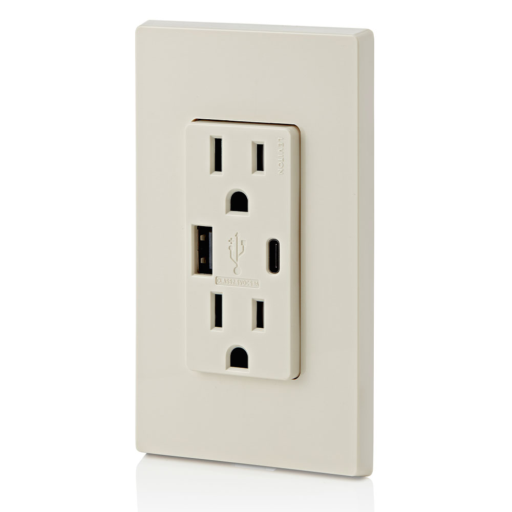 5.1A USB Type A/Type-C Wall Outlet Charger with 15A Tamper-Resistant Outlet