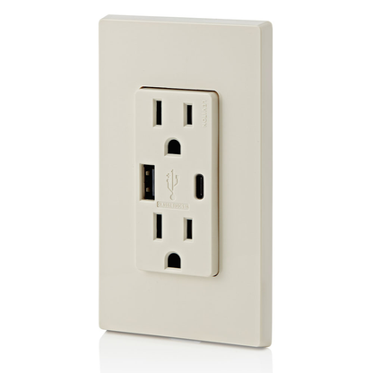 5.1A USB Type A/Type-C Wall Outlet Charger with 15A Tamper-Resistant Outlet