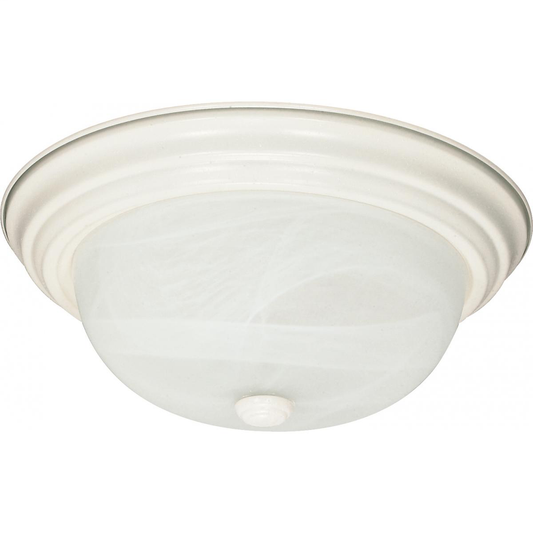 2 Light - 13" Flush with Alabaster Glass - Textured White Finish