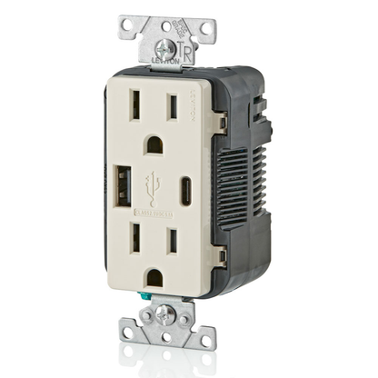 5.1A USB Type A/Type-C Wall Outlet Charger with 15A Tamper-Resistant Outlet