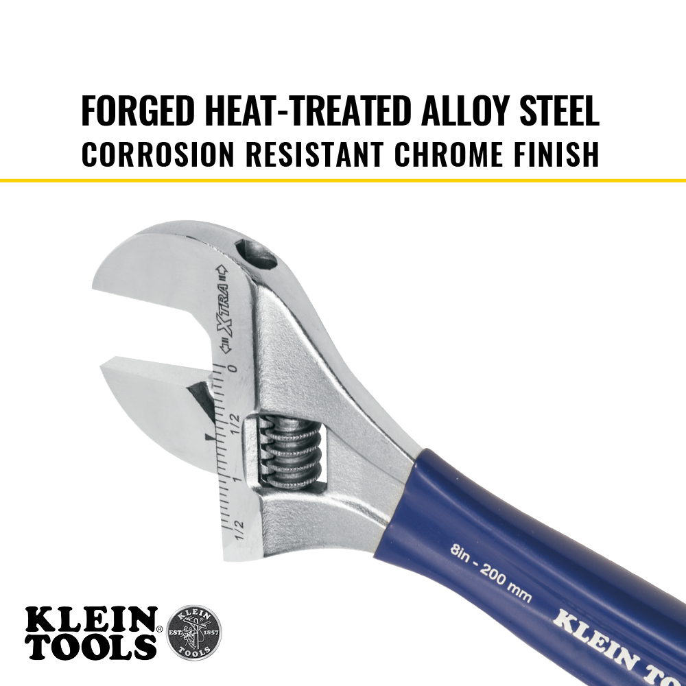 Adjustable Wrench, Extra-Wide Jaw, 8-Inch