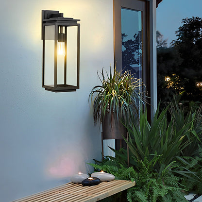 Waterproof Rectangular Glass Black Outdoor Wall Lantern Lantern