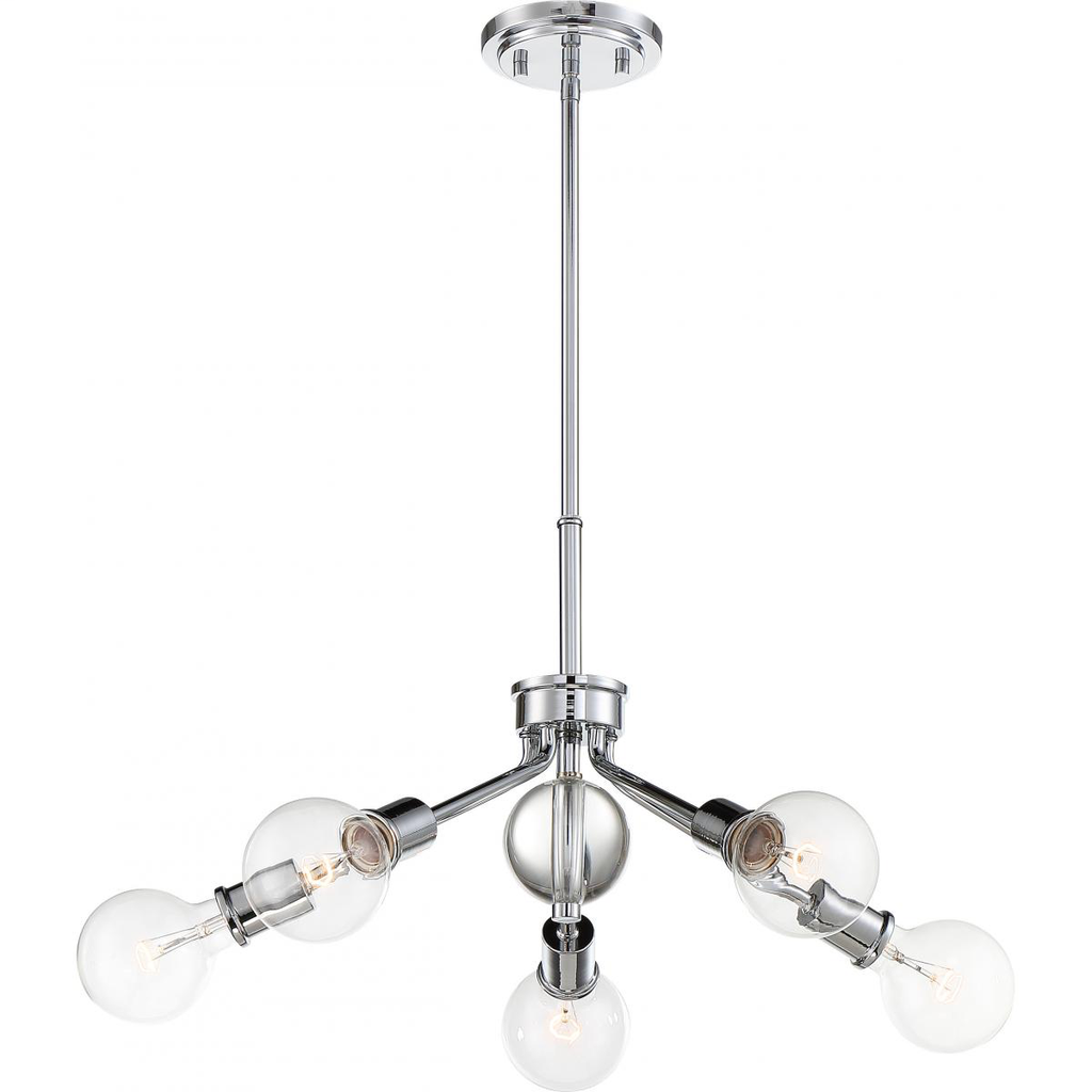 Bounce - 5 Light Pendant with Crystal Accent - Polished Nickel Finish