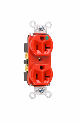 20A 125V Heavy Duty Hospital-Grade Compact Duplex Receptacle, Back and Side Wire, Red