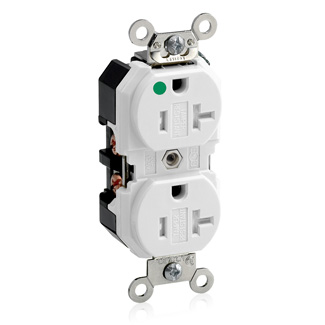 20 Amp Duplex Receptacle/Outlet, Hospital Grade, Tamper-Resistant, Self-Grounding