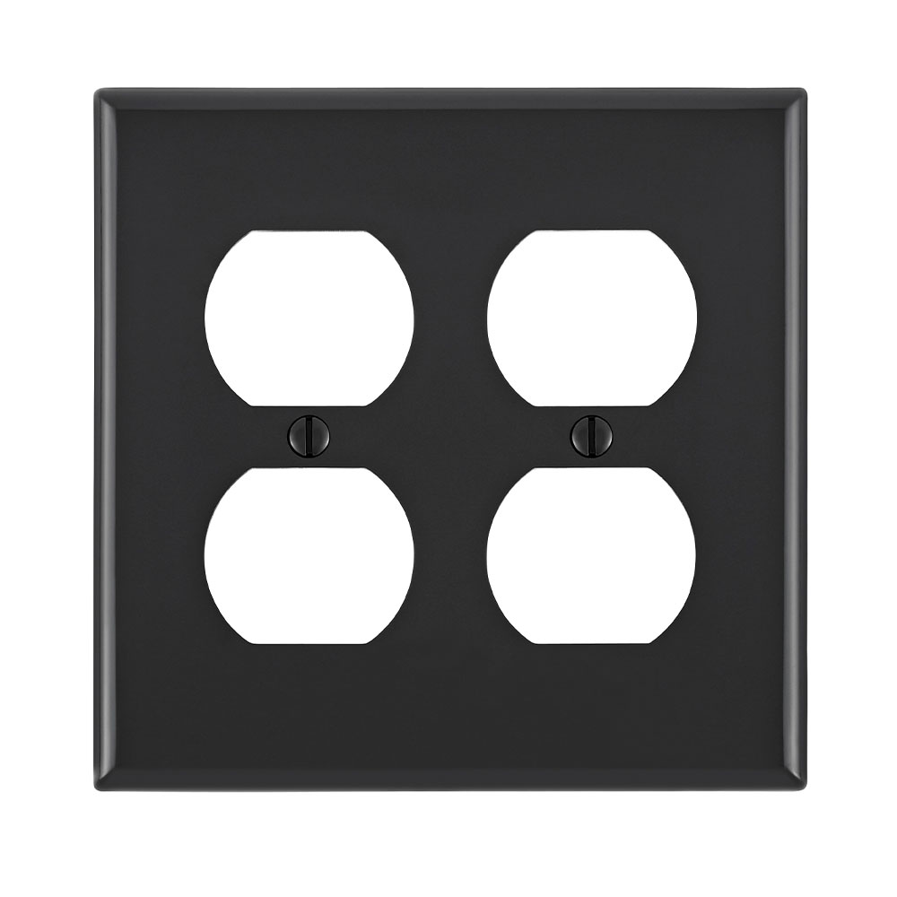 2-Gang Duplex Outlet/Receptacle Wallplate, Standard Size, Thermoplastic Nylon, Black