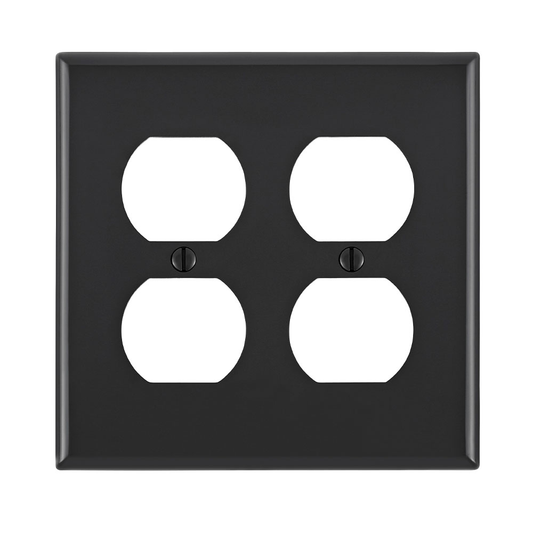 2-Gang Duplex Outlet/Receptacle Wallplate, Standard Size, Thermoplastic Nylon, Black