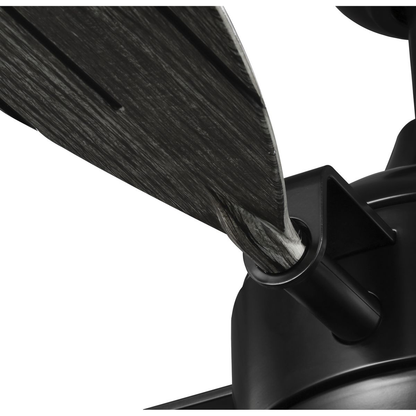 Black-finished ceiling fan with opal shade.
