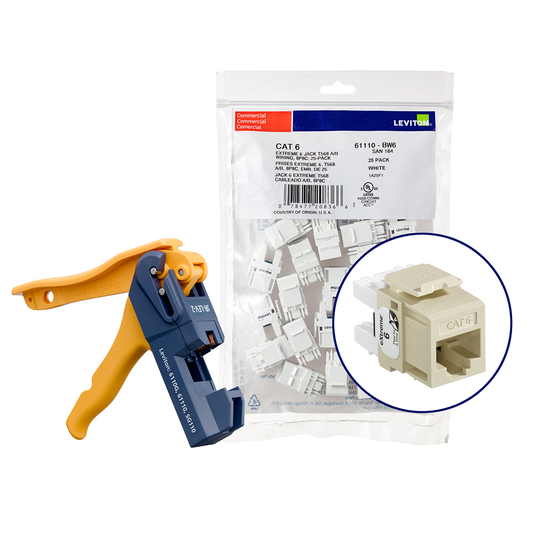 150 EXTREME™ Cat 6 QUICKPORT™ Jacks, Bulk QUICKPACK™, Ivory, Kitted with JackRapid™ Tool