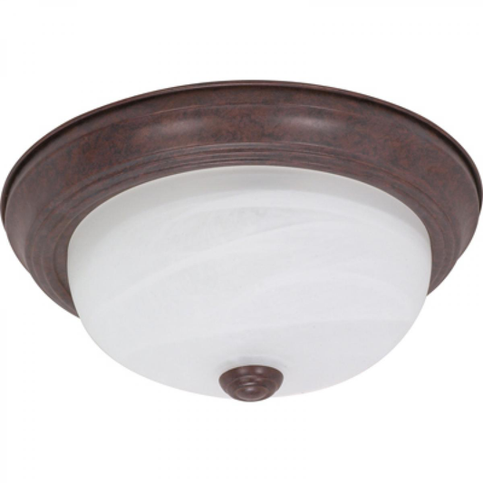 2 Light - 11" Flush with Alabaster Glass - Old Bronze Finish