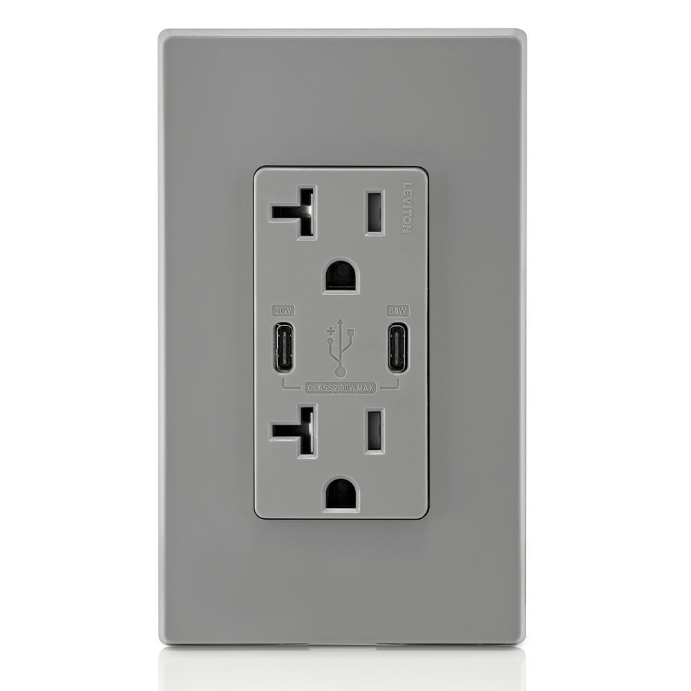 30W (6A) USB Dual Type-C/C Power Delivery Wall Outlet Charger with 20A Tamper-Resistant Outlet