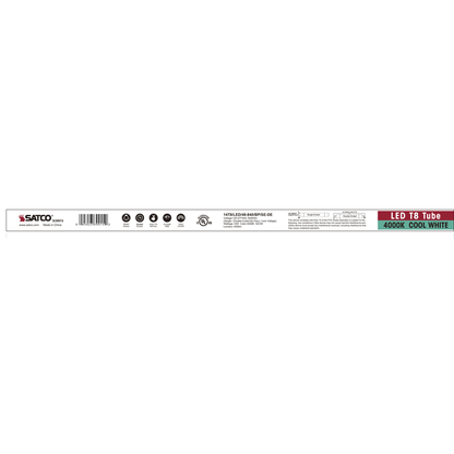 14 Watt T8 LED; 4Ft; 4000K; Medium Bi Pin base; 50000 Average rated hours; 1800 Lumens; Type B; Ballast Bypass; Single or Double Ended Wiring