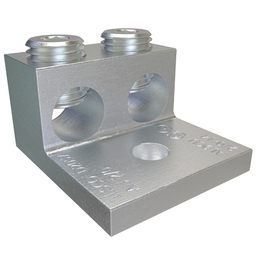 Aluminum Mechanical Lug, Conductor Range 2/0-14, 2 Ports, 1 Hole, 1/4in Bolt Size, Tin Plated, UL, CSA