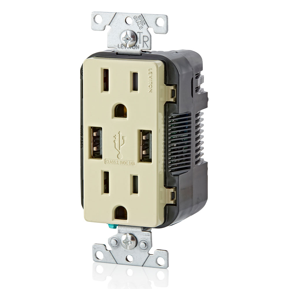 3.6A USB Type-A/Type-A Wall Outlet Charger with 15A Tamper-Resistant Receptacles