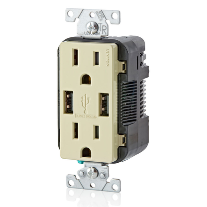 3.6A USB Type-A/Type-A Wall Outlet Charger with 15A Tamper-Resistant Receptacles