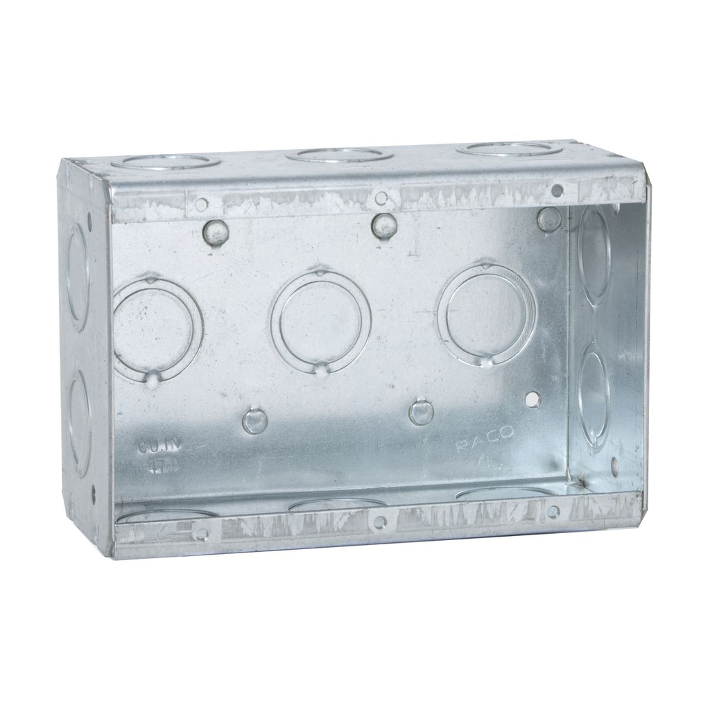 3-Gang Masonry Box, Nongangable, 2-1/2 in. Deep, Thirteen Concentric KO’s